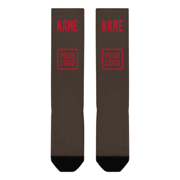 Chaussettes hautes marron et rouges personnalisées