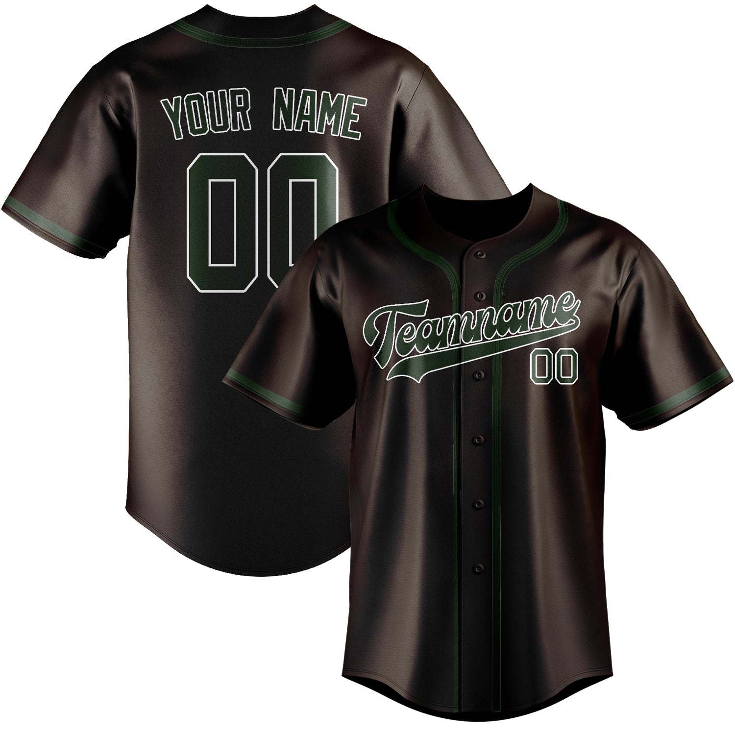 Maillot de baseball personnalisé marron et vert foncé