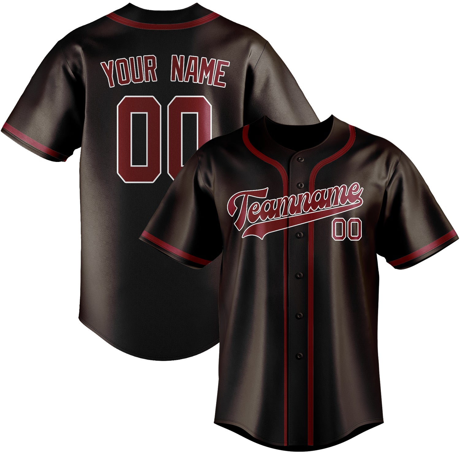 Maillot de baseball personnalisé marron, cramoisi et rouge