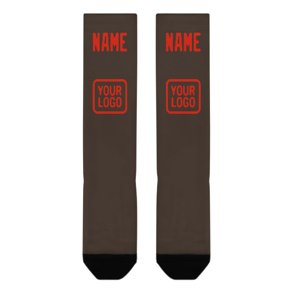 Chaussettes hautes personnalisées marron, orange et rouge