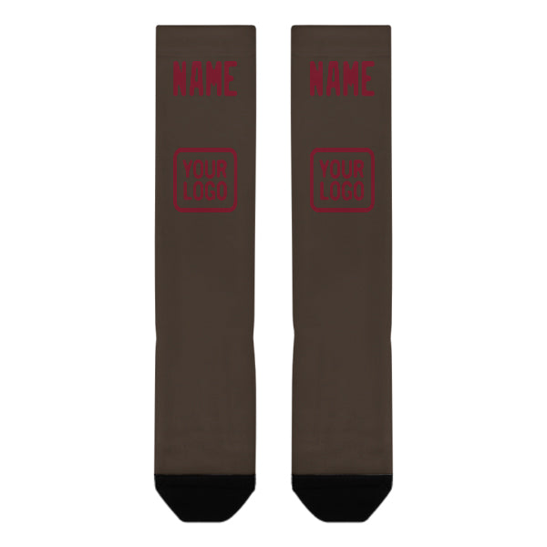 Chaussettes hautes personnalisées marron et rouge carmin