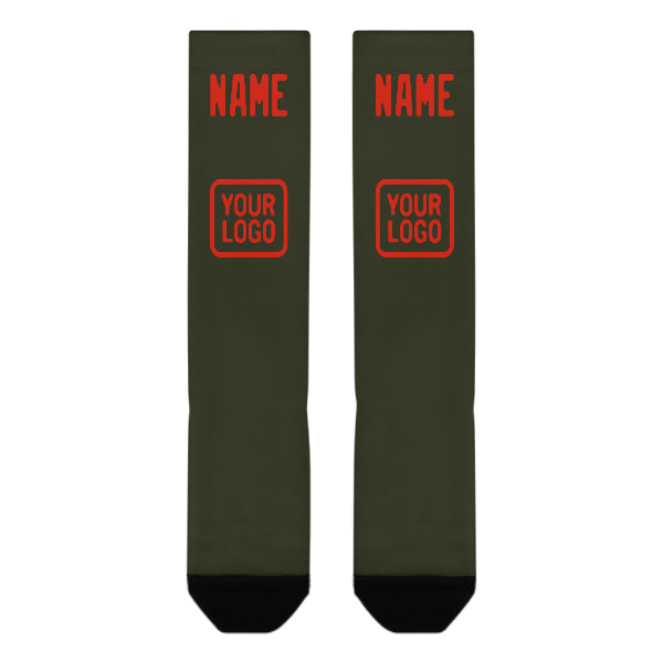 Chaussettes hautes personnalisées olive orange rouge