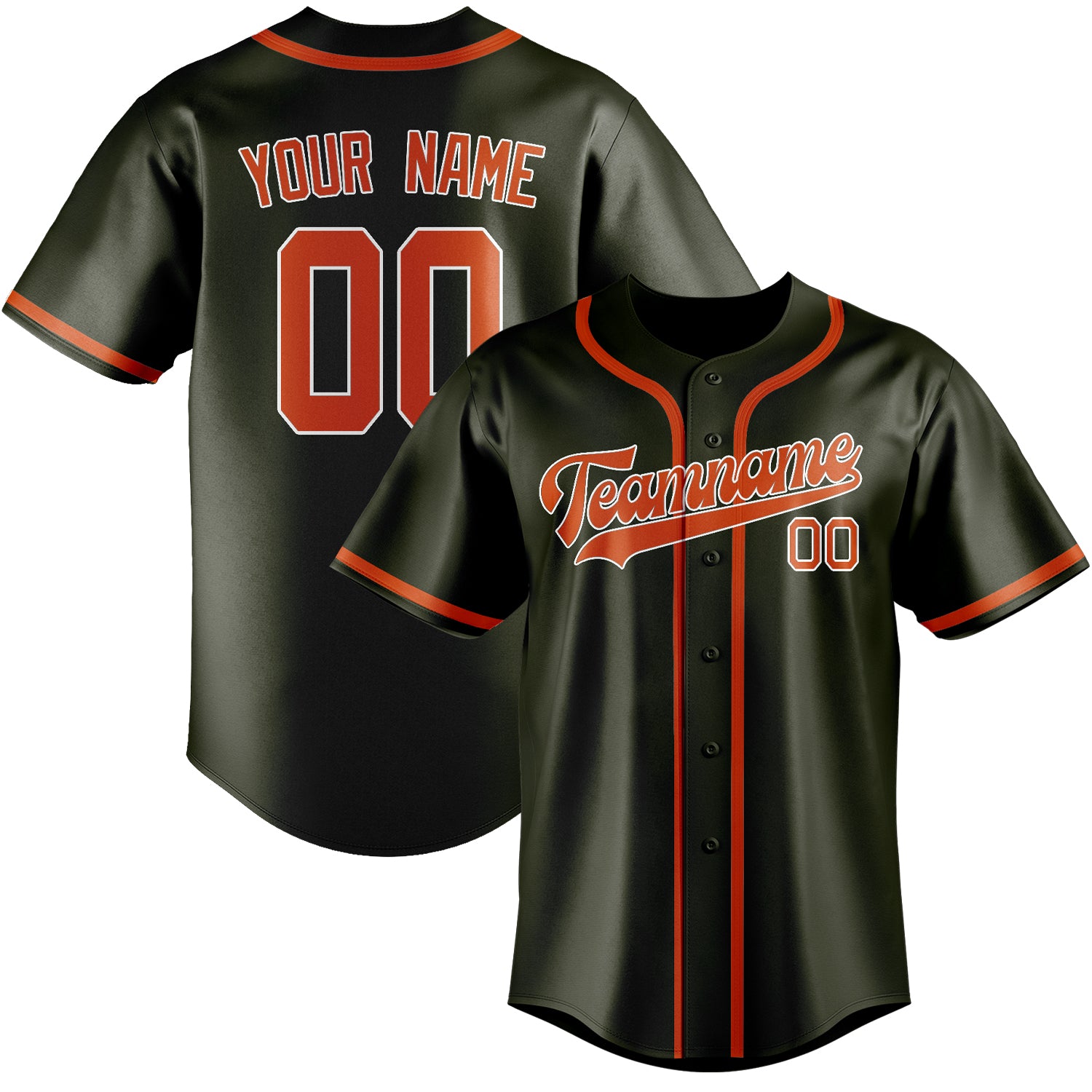 Maillot de baseball personnalisé olive orange rouge