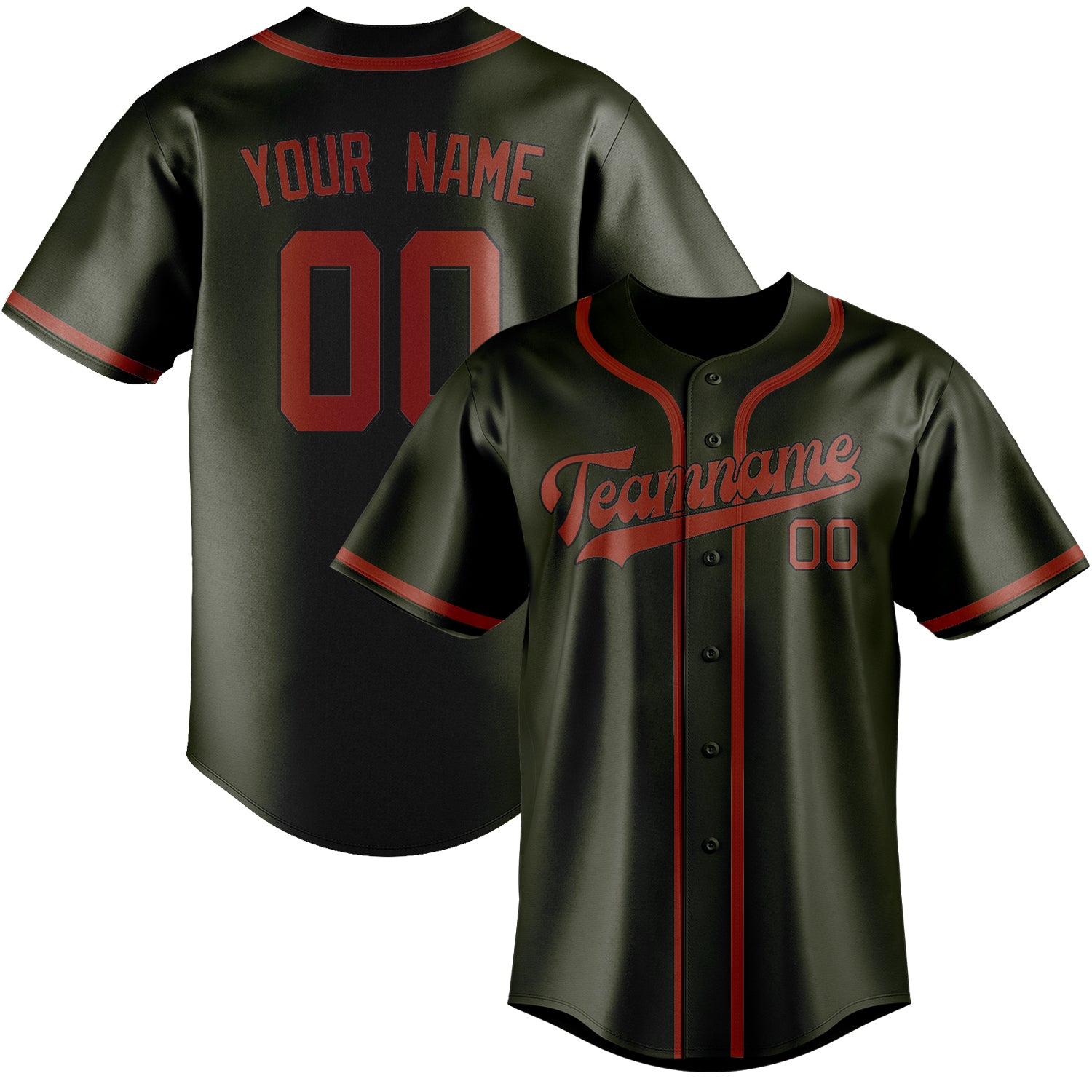 Maillot de baseball personnalisé olive corail rouge