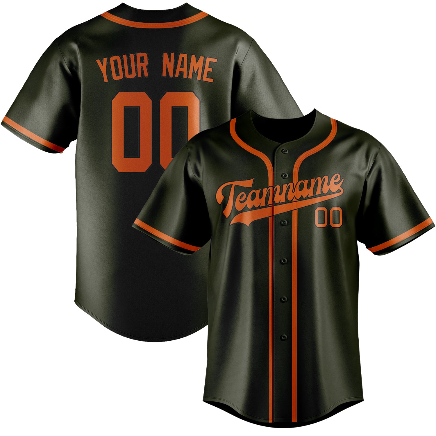 Maillot de baseball personnalisé orange olive