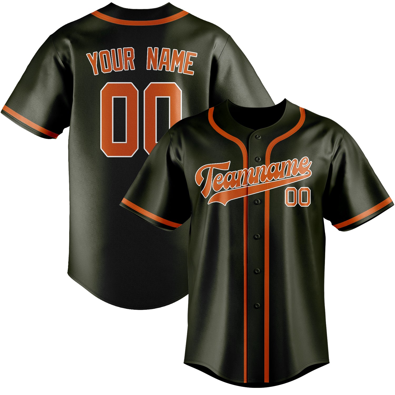 Maillot de baseball personnalisé orange olive