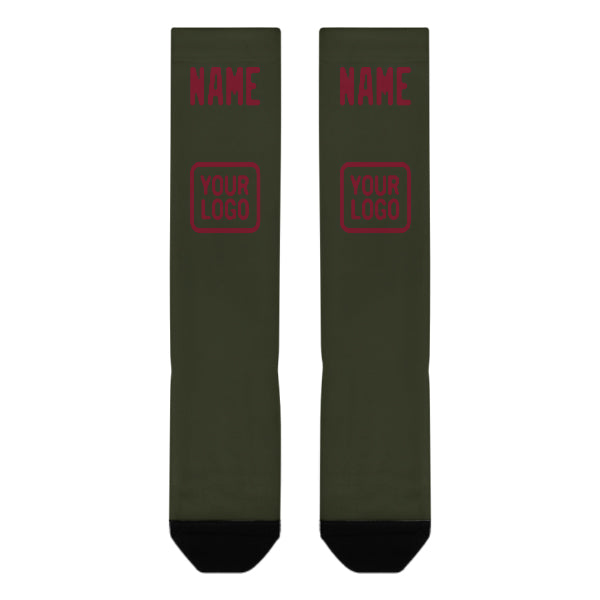 Chaussettes hautes personnalisées vert olive et rouge carmin