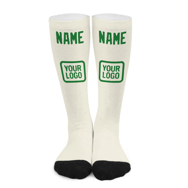 Chaussettes hautes personnalisées crème et vert émeraude