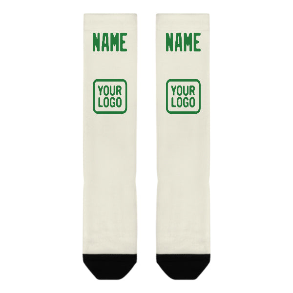 Chaussettes hautes personnalisées crème et vert émeraude