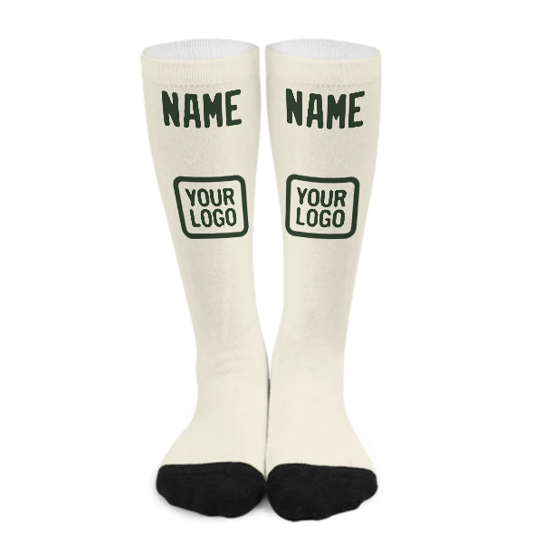 Chaussettes hautes personnalisées crème et vert foncé