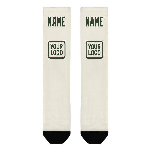 Chaussettes hautes personnalisées crème et vert foncé