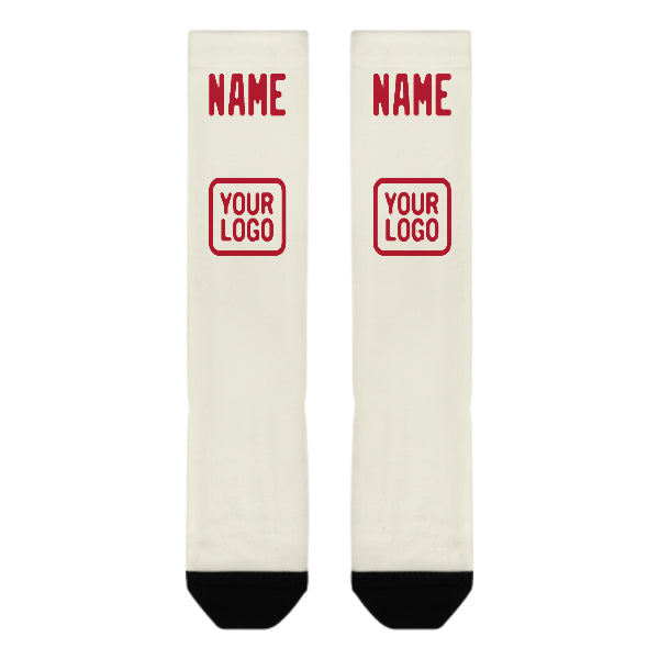 Chaussettes hautes crème et rouges personnalisées