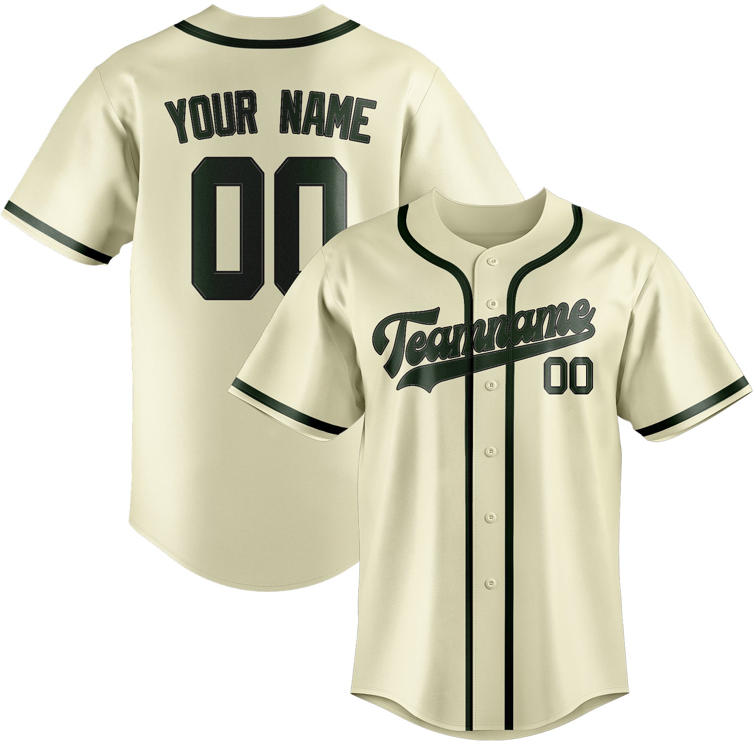 Maillot de baseball personnalisé crème et vert foncé