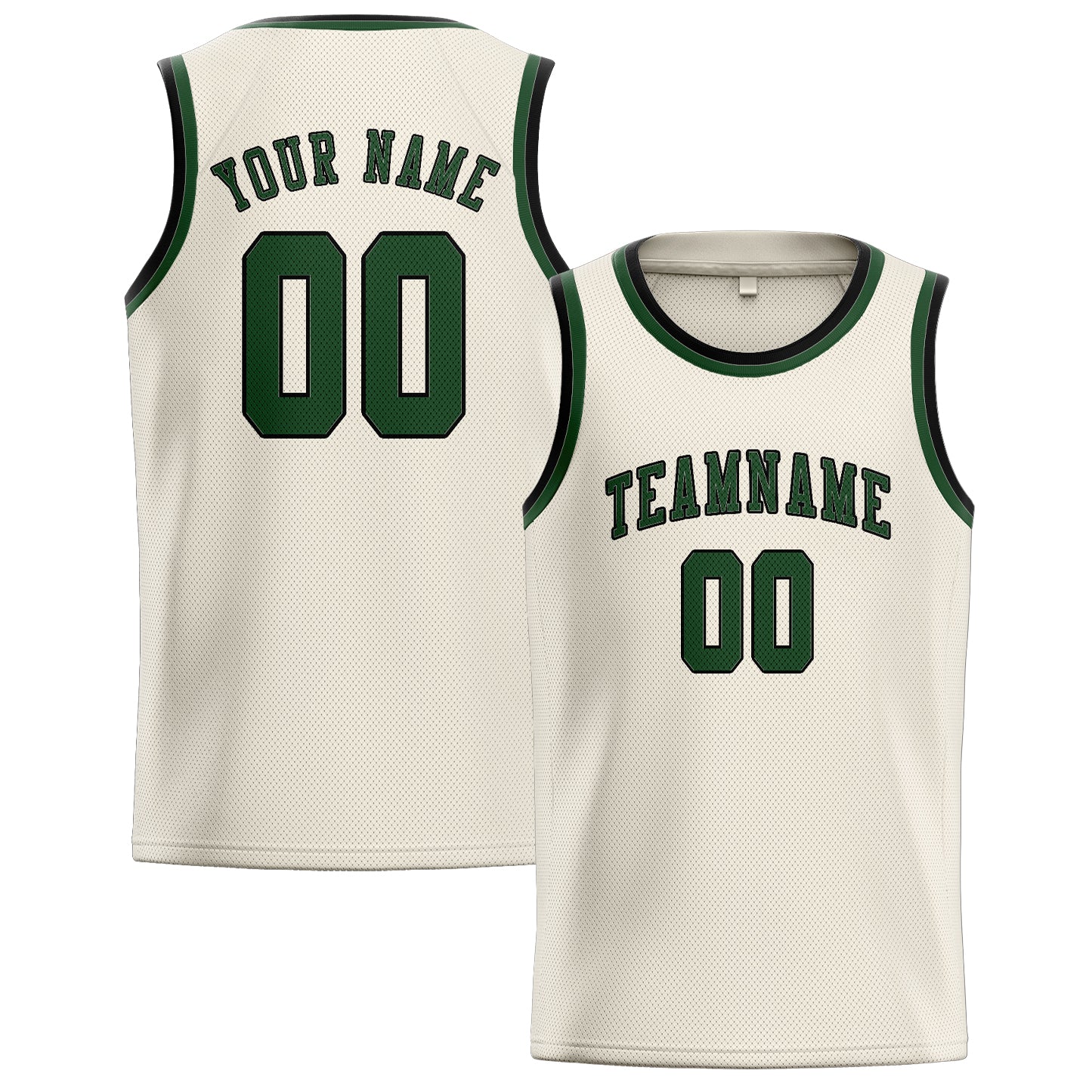 Maillot de basketball personnalisé crème et vert foncé