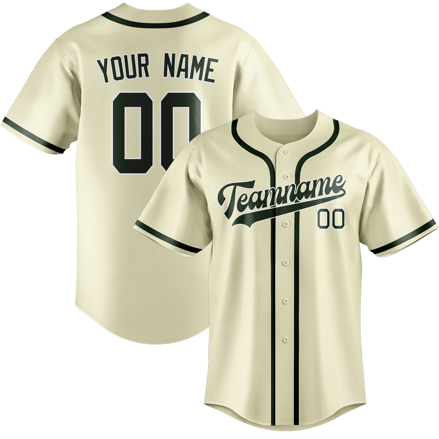 Maillot de baseball personnalisé crème et vert foncé