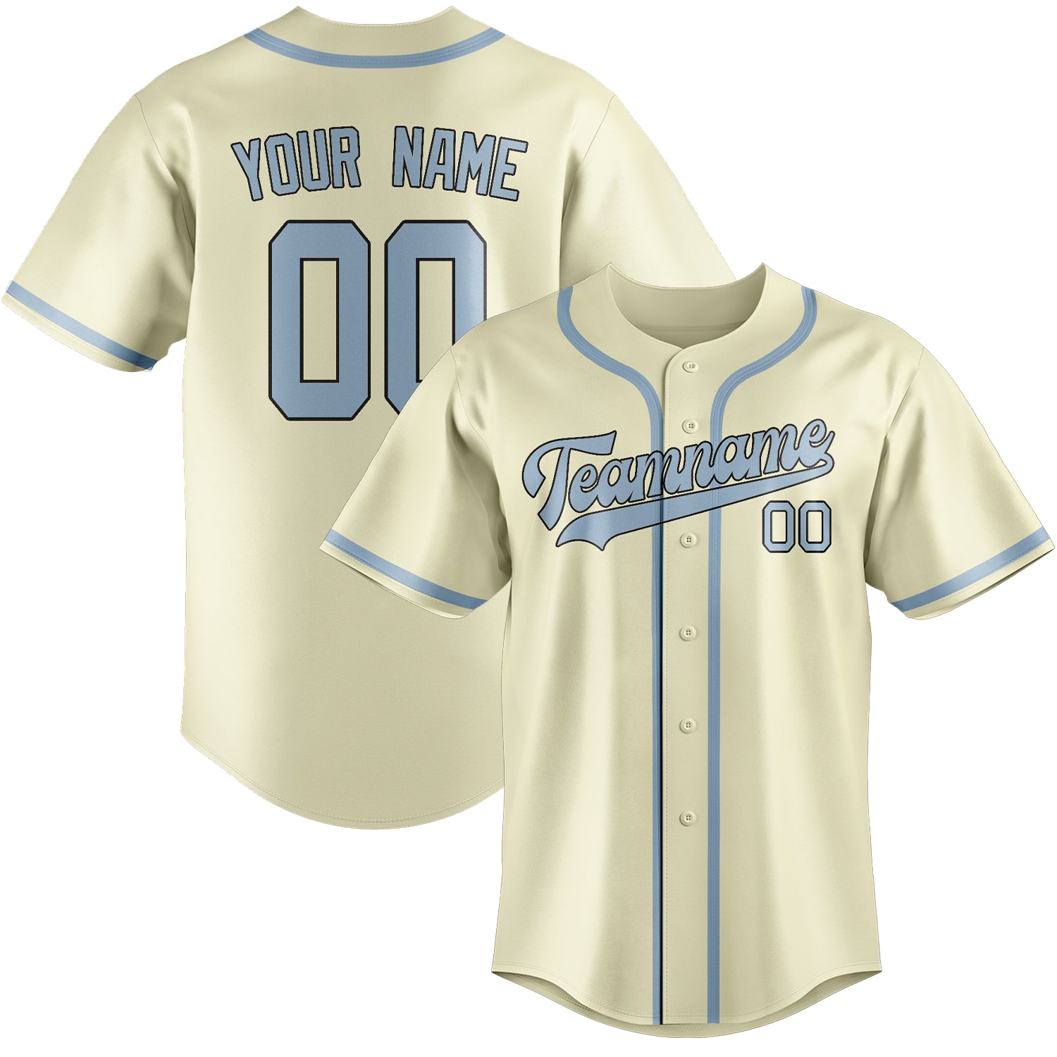 Maillot de baseball personnalisé crème et bleu clair