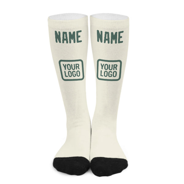 Chaussettes hautes personnalisées crème, bleu et vert