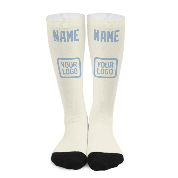 Chaussettes hautes crème et bleu clair personnalisées