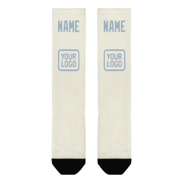 Chaussettes hautes crème et bleu clair personnalisées