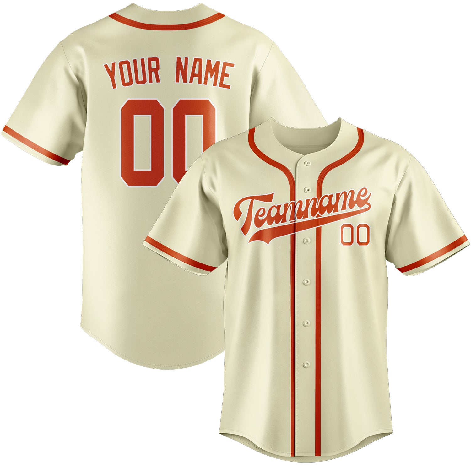 Maillot de baseball personnalisé crème orange rouge