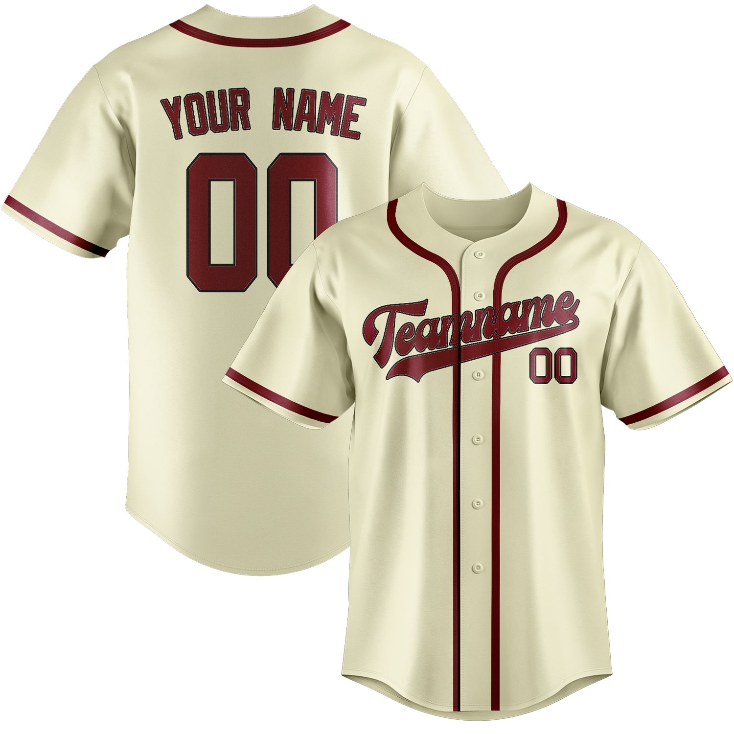 Maillot de baseball personnalisé crème et rouge cramoisi