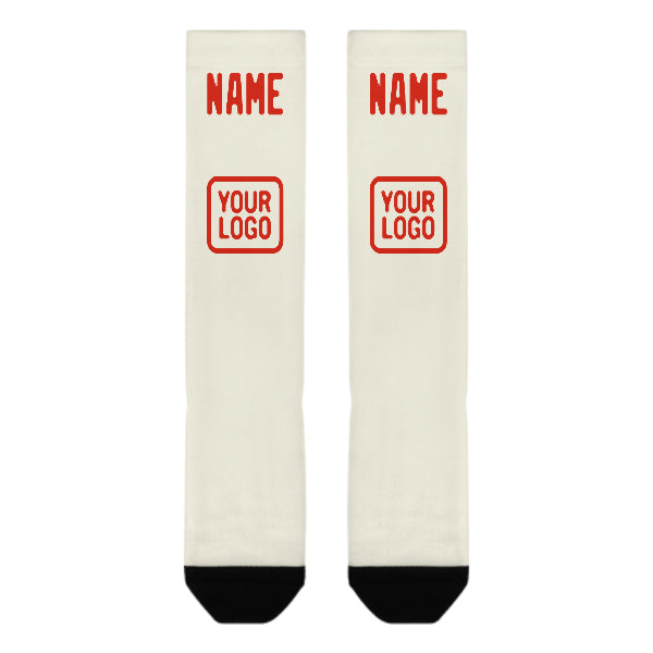 Chaussettes hautes personnalisées crème orange rouge