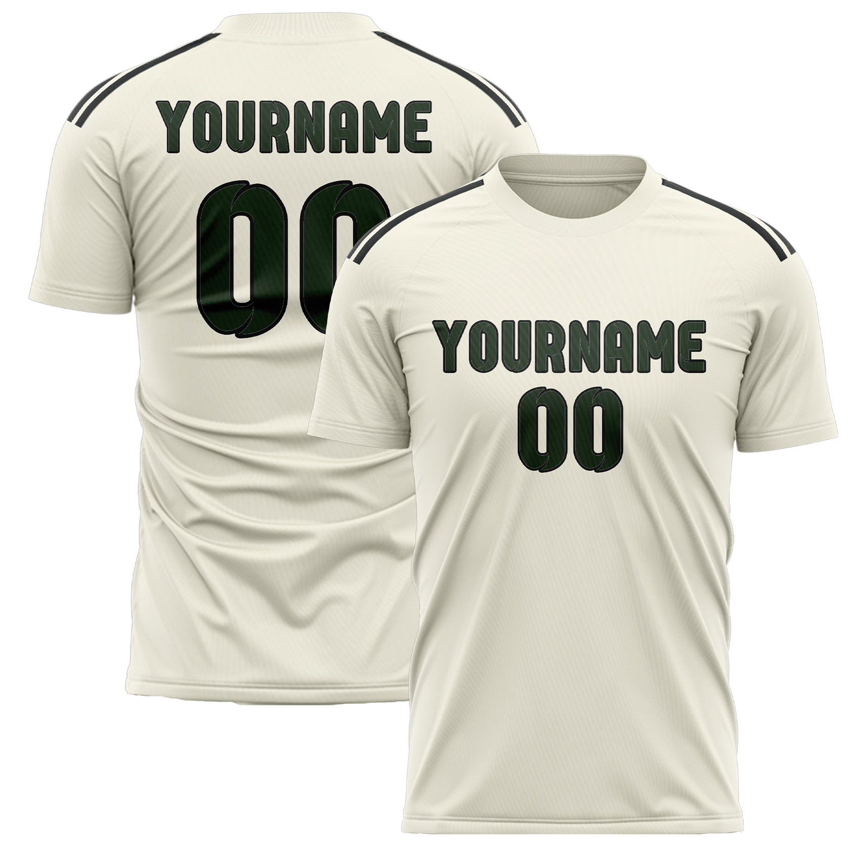 Maillot de football personnalisé crème et vert foncé