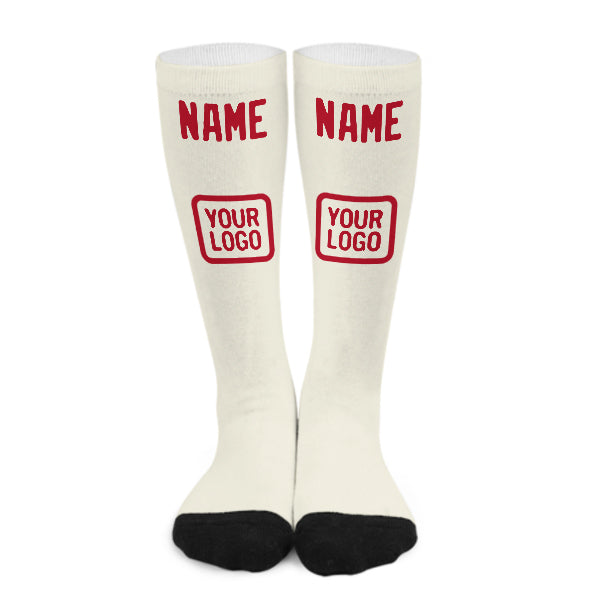 Chaussettes hautes crème et rouges personnalisées