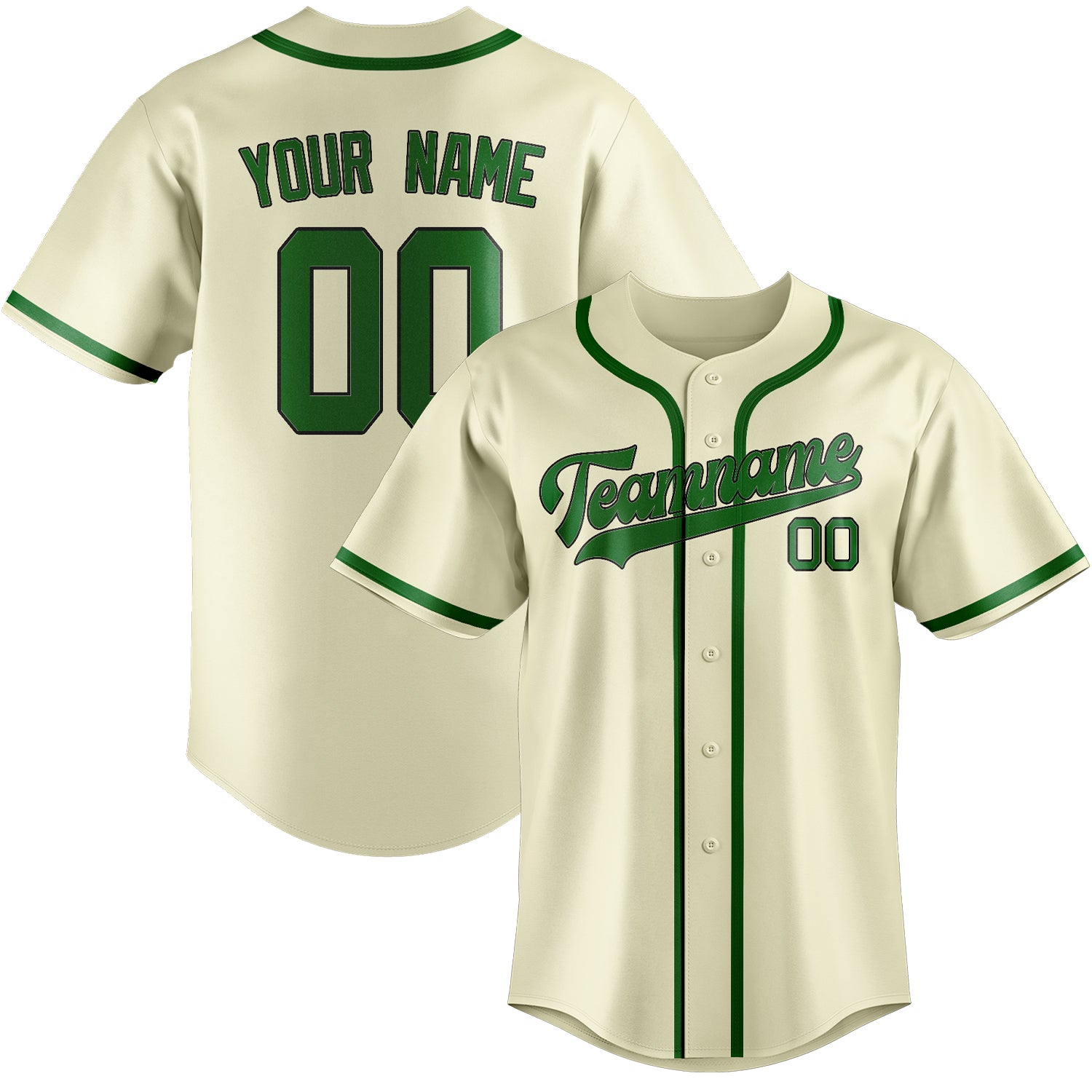 Maillot de baseball personnalisé crème et vert émeraude