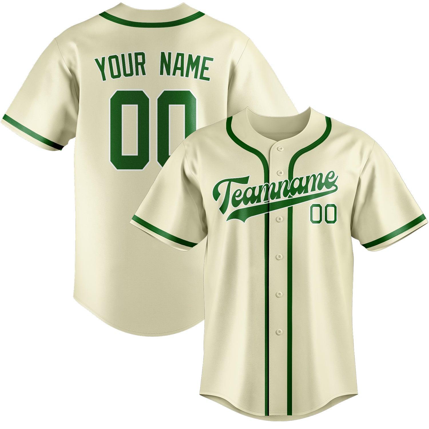 Maillot de baseball personnalisé crème et vert émeraude