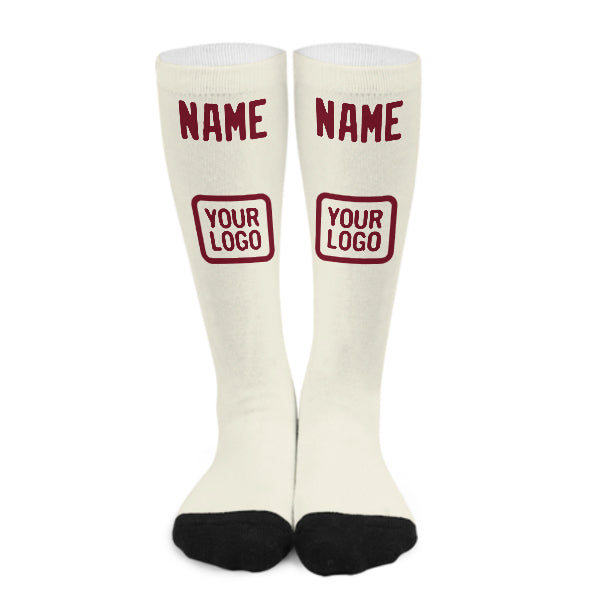 Chaussettes hautes personnalisées crème et rouge carmin