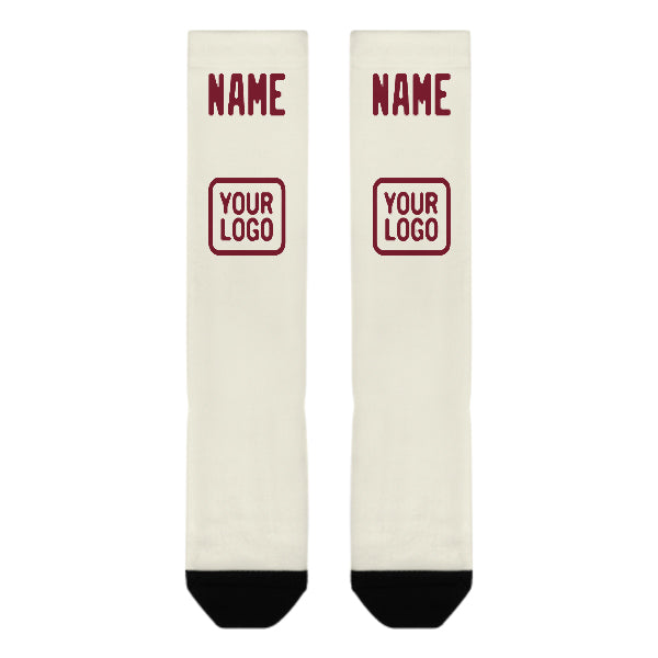 Chaussettes hautes personnalisées crème et rouge carmin