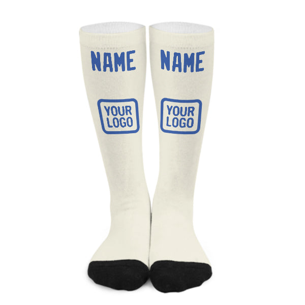 Chaussettes hautes personnalisées crème et bleu ciel