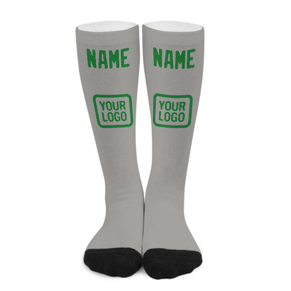 Chaussettes hautes personnalisées grises et vert émeraude