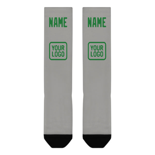 Chaussettes hautes personnalisées grises et vert émeraude