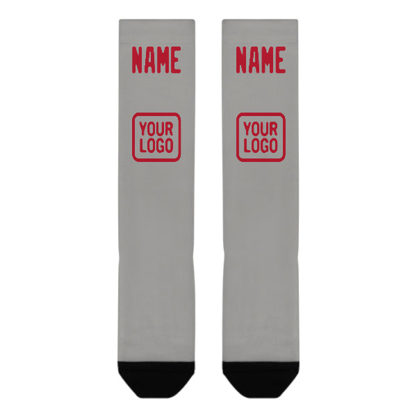 Chaussettes hautes grises et rouges personnalisées