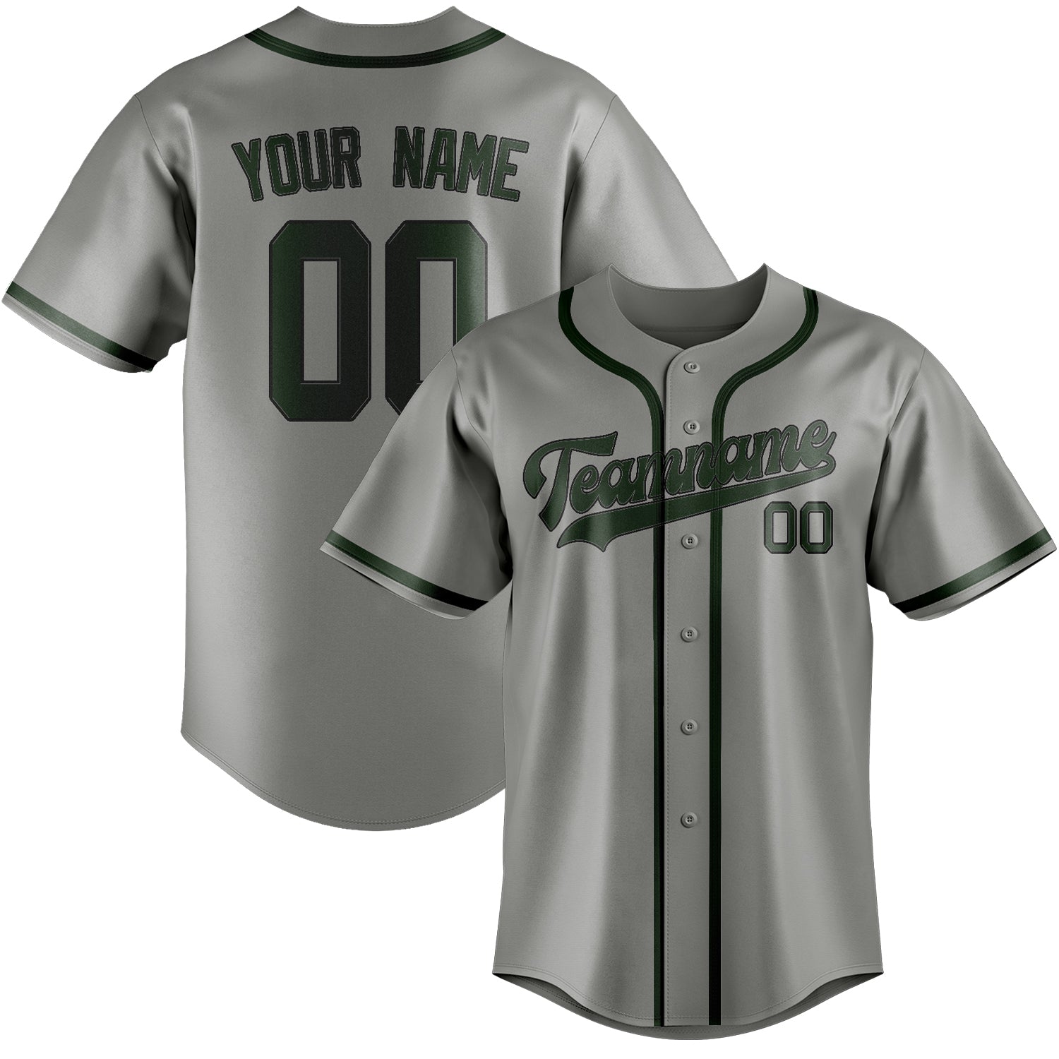 Maillot de baseball personnalisé gris et vert foncé
