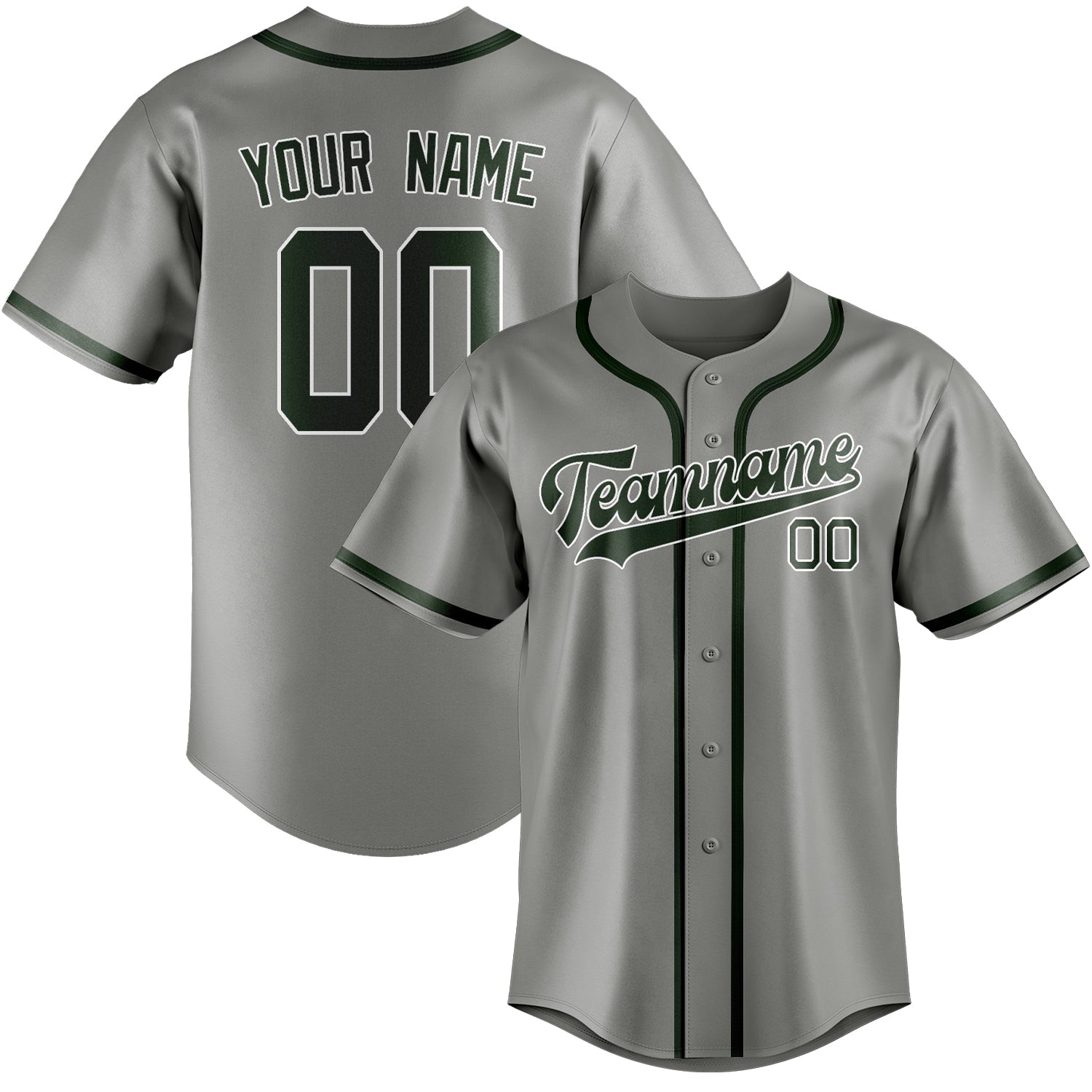 Maillot de baseball personnalisé gris et vert foncé