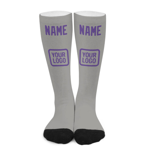 Chaussettes hautes personnalisées grises et violettes claires