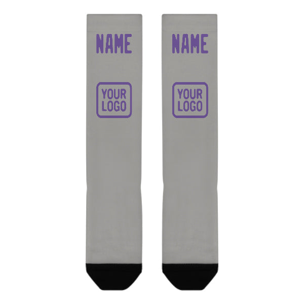Chaussettes hautes personnalisées grises et violettes claires
