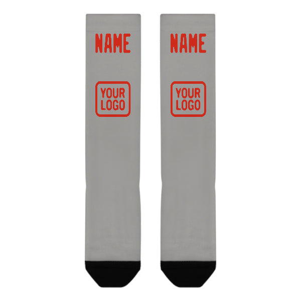 Chaussettes hautes personnalisées grises, oranges et rouges