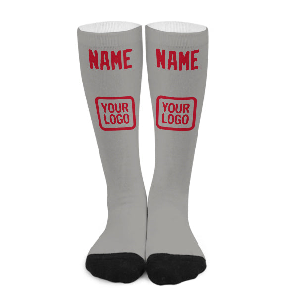 Chaussettes hautes grises et rouges personnalisées