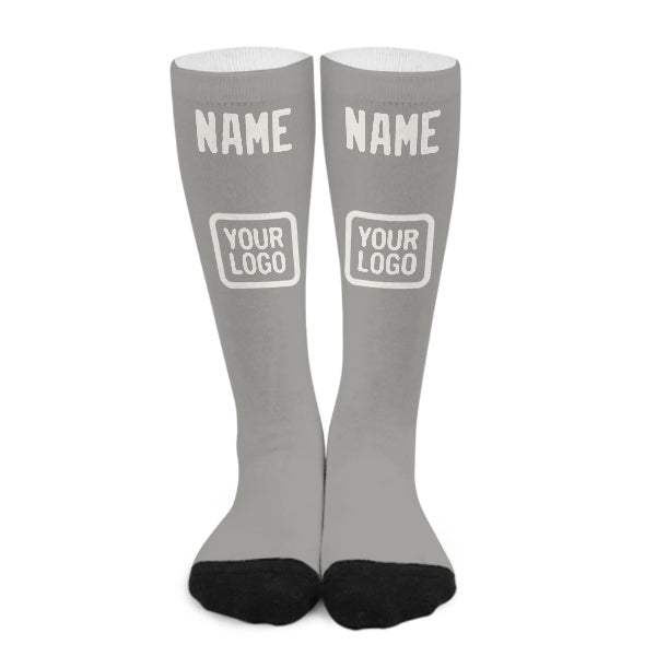 Chaussettes hautes grises et blanches personnalisées