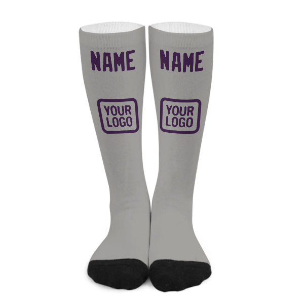 Chaussettes hautes grises et violettes personnalisées