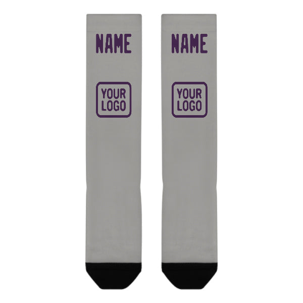 Chaussettes hautes grises et violettes personnalisées
