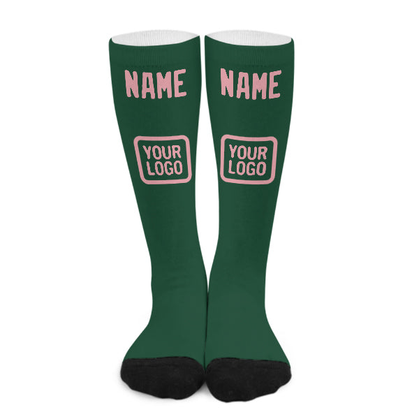 Chaussettes hautes personnalisées vertes et rose clair