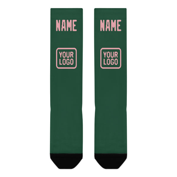 Chaussettes hautes personnalisées vertes et rose clair