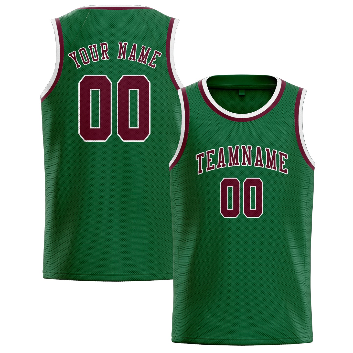 Maillot de basketball personnalisé vert, cramoisi et rouge