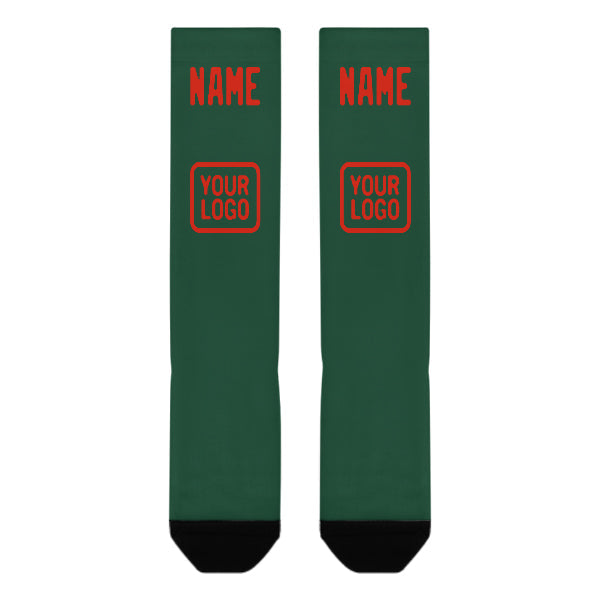 Chaussettes hautes personnalisées vertes, oranges et rouges
