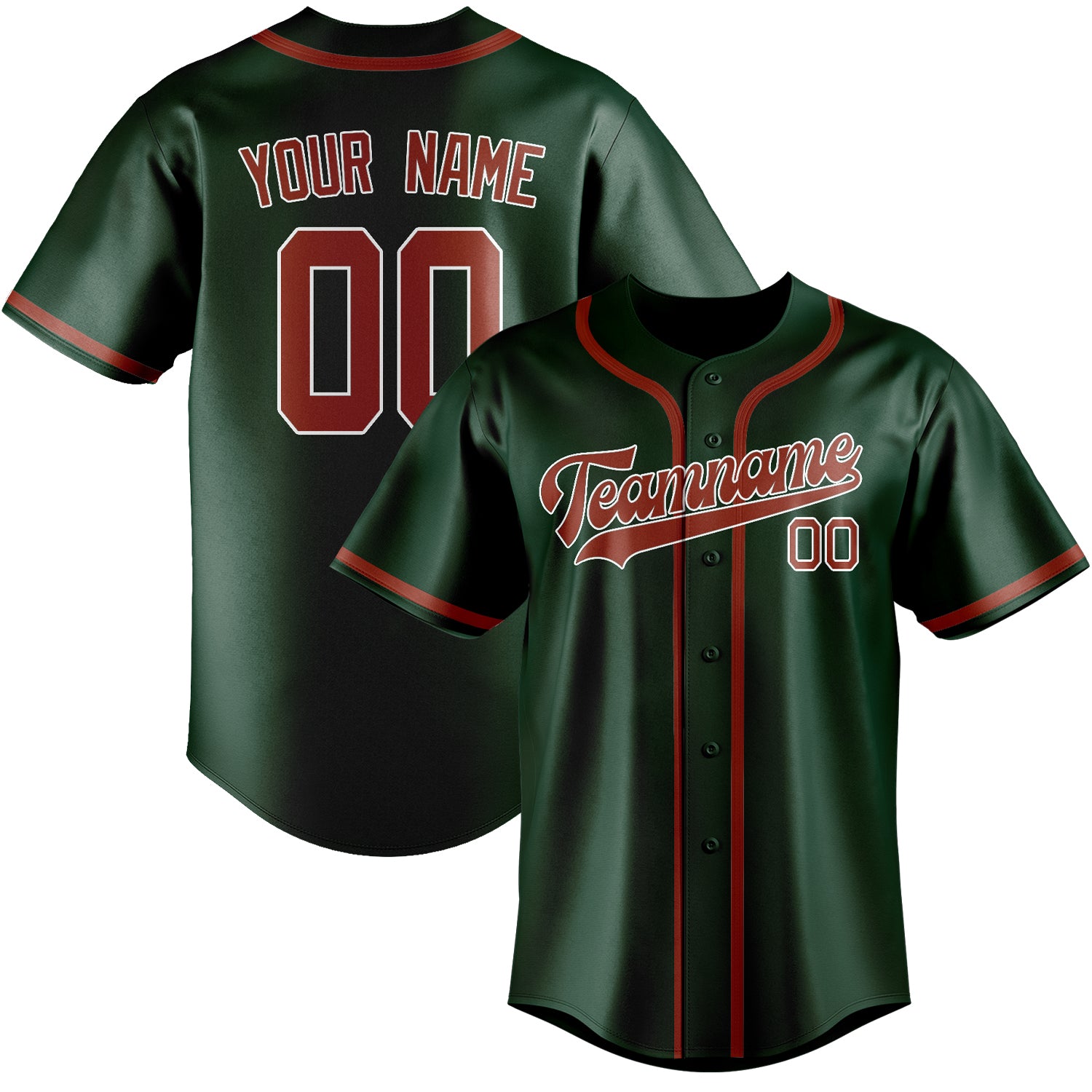 Maillot de baseball personnalisé vert corail rouge